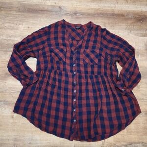 Torrid Red and Blue Plaid Button-Down Shirt Size 3 X